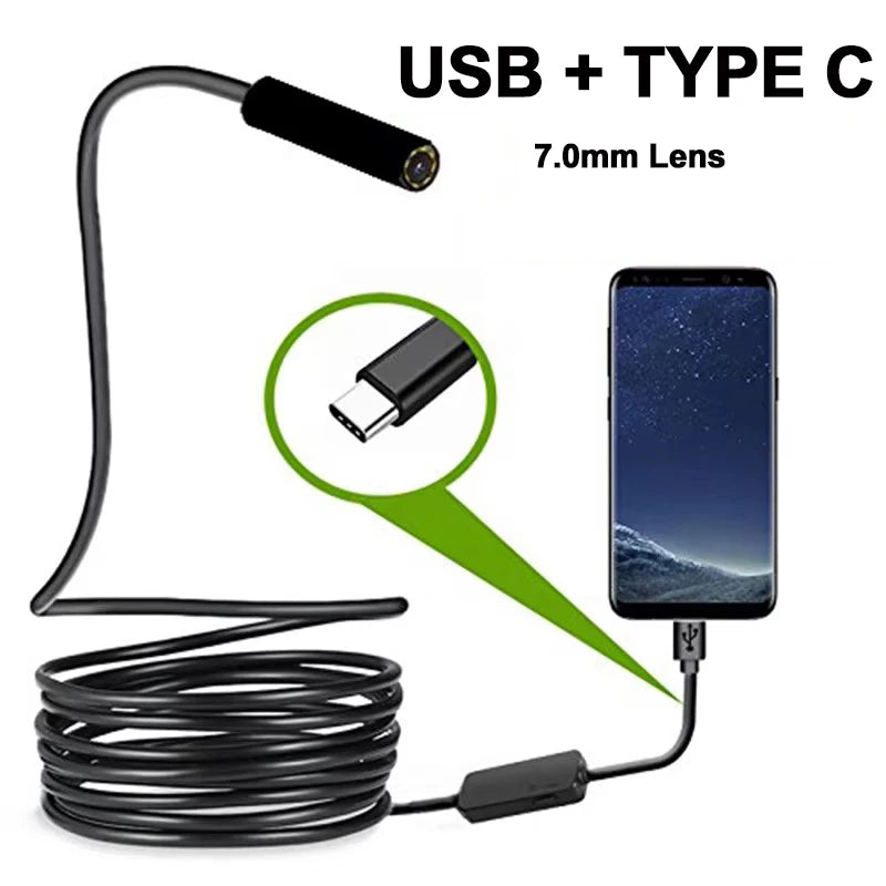 Cámara Endoscopio Flexible Type-C IP67 con 6 LEDs Ajustables para Android y PC