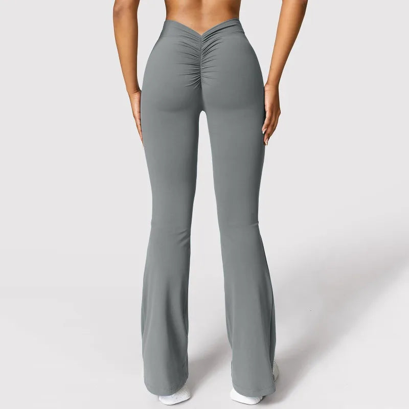 Fashion Micro Horn Leggings Damen V-Rücken Taille Sporthose Hohe Taille Push Up Po Gym Hose Einfarbige Schlanke Freizeit Leggings