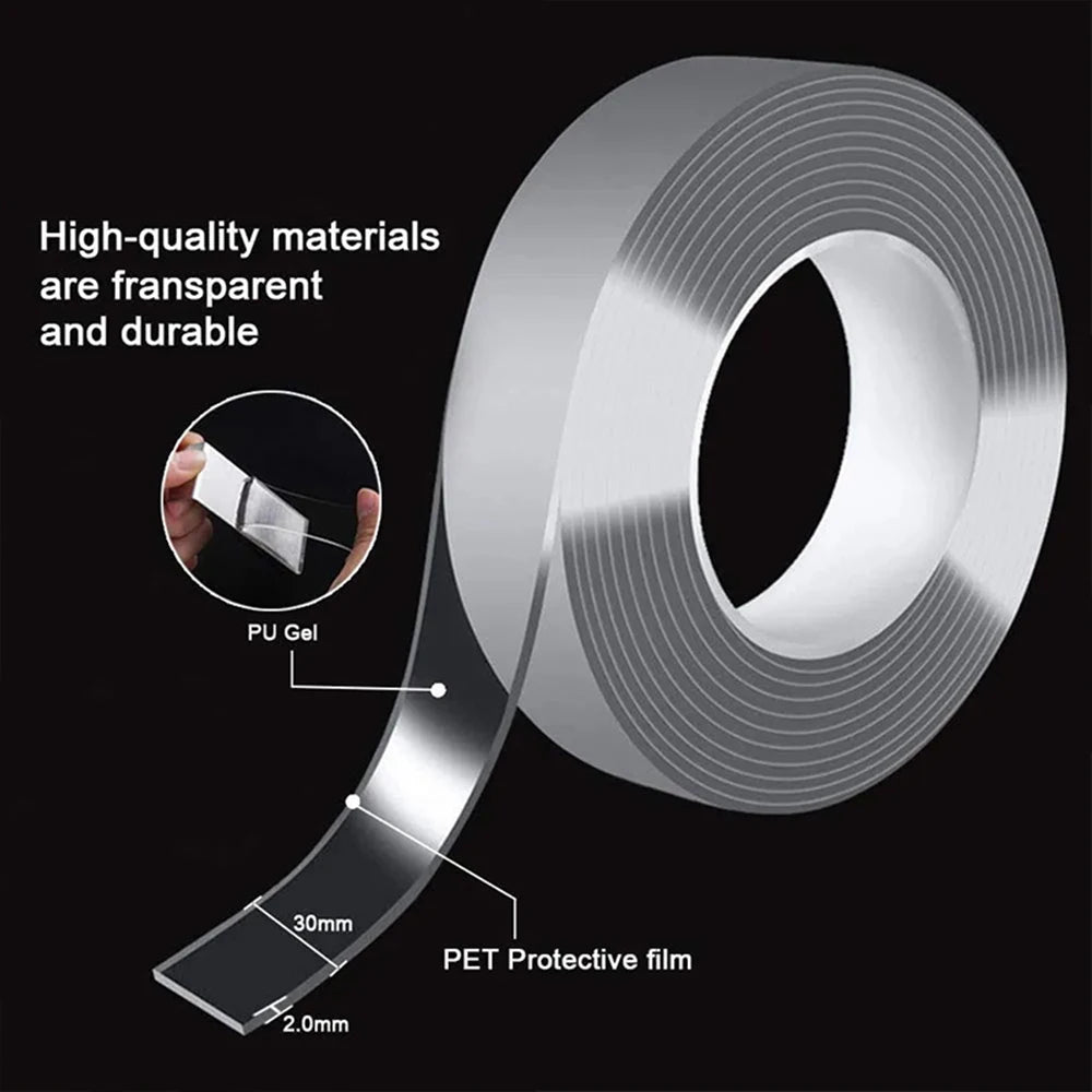 5m/3/2m/1m Nano Klebeband Extra Starkes doppelseitiges Klebeband Transparent Spurlos Wiederverwendbares Wasserdichtes Klebeband für Zuhause