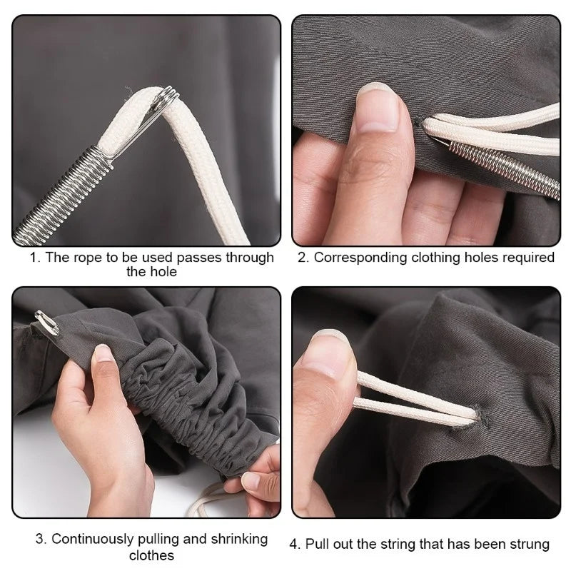 1/30 Stück Edelstahlseil-Einfädler, biegsamer Federkordelzug-Einfädler, Clip-Kordelzug-Faden, DIY-Nähzubehör