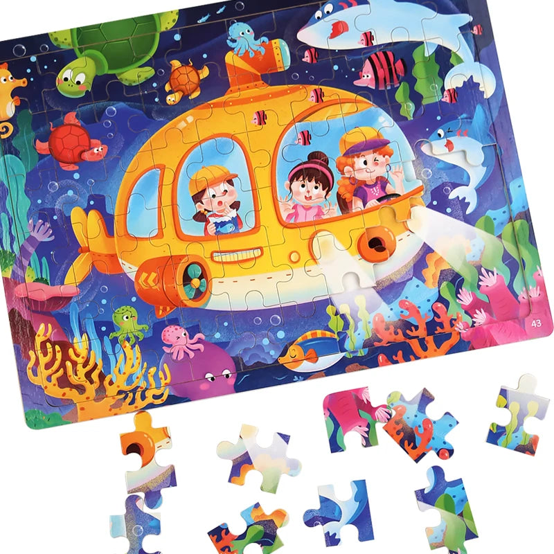 Clearance_60PCS Wooden Jigsaw Color 3D Puzzle Cartoon Characters Animal Early Educational Learning Logical Thinking Focus Puzzle