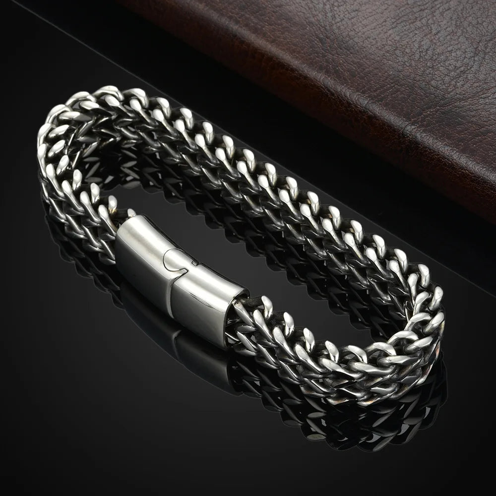 Pulsera Magnética Trenzada Doble Fila de Acero Inoxidable con Cierre Magnético