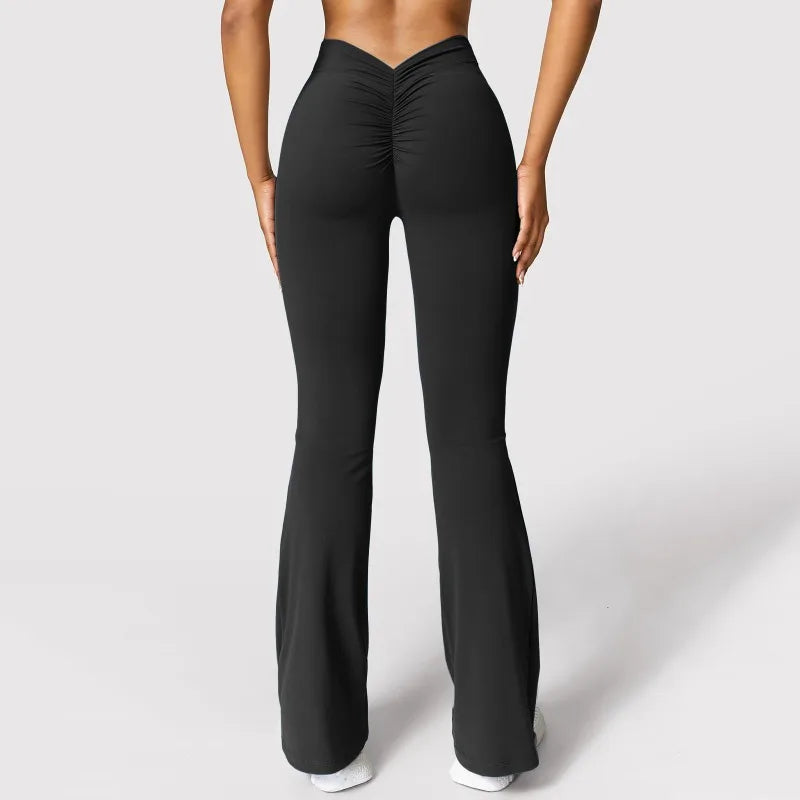 Fashion Micro Horn Leggings Damen V-Rücken Taille Sporthose Hohe Taille Push Up Po Gym Hose Einfarbige Schlanke Freizeit Leggings