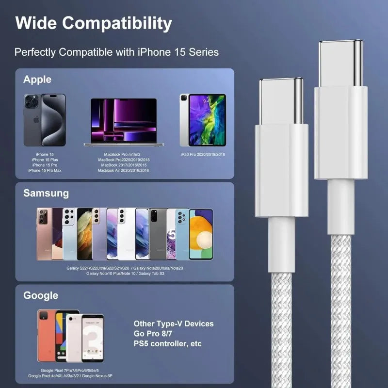 3er Pack USB C auf USB C Kabel, 100W Schnellladekabel, unterstützt schnelles Laden für iPhone 16 15 Samsung Xiaomi Huawei etc.