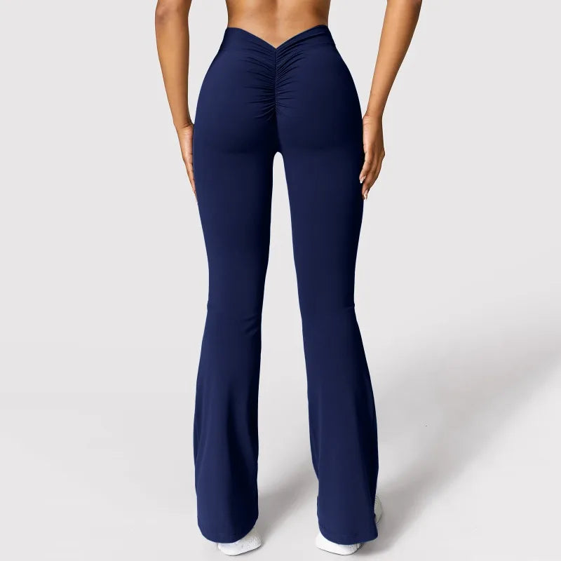 Fashion Micro Horn Leggings Damen V-Rücken Taille Sporthose Hohe Taille Push Up Po Gym Hose Einfarbige Schlanke Freizeit Leggings