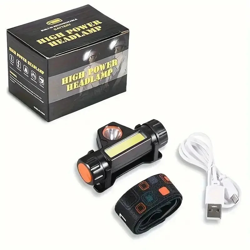 Wiederaufladbare COB-LED-USB-Stirnlampe, stark magnetisch, leistungsstarke Stirnlampe, superhell, wasserdicht, für Outdoor-Angeln