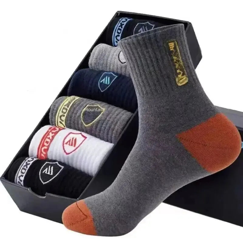 5 Pairs Spring and Fall Men's Sports Socks Summer Leisure Sweat-Absorbent Comfortable Thin Breathable Basketball Socks