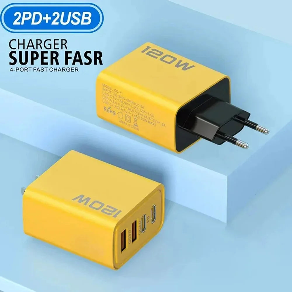 4-Port-USB-C-PD-Ladegerät Quick Charge 3.0 Typ C USB-Handy-Ladegerät Schnellladeadapter für iPhone 16 15 Samsung Xiaomi Huawei