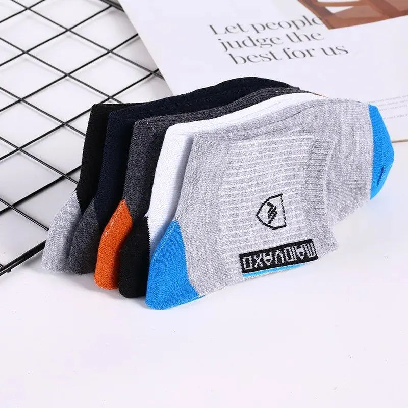 5 Pairs Spring and Fall Men's Sports Socks Summer Leisure Sweat-Absorbent Comfortable Thin Breathable Basketball Socks