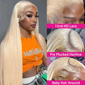 30 40 Zoll 613 Blonde Lace Front Echthaarperücken, knochenglatt, 13x4 13x6 HD Lace Frontal Wig vorgezupft 200 Dichte