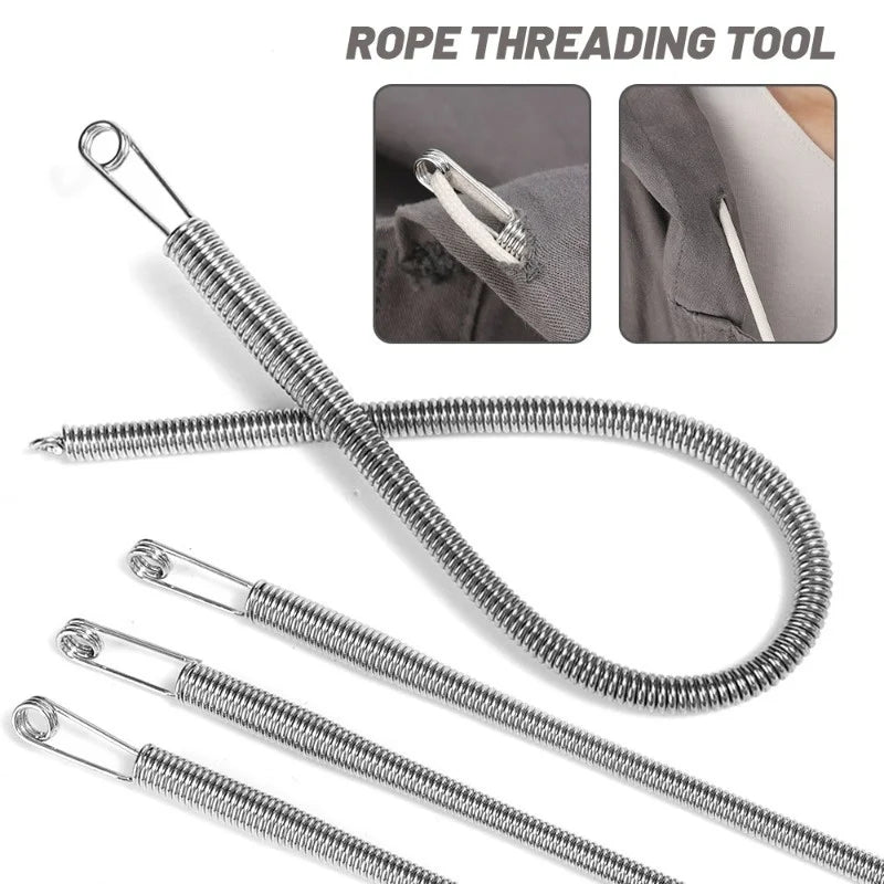 1/30 Stück Edelstahlseil-Einfädler, biegsamer Federkordelzug-Einfädler, Clip-Kordelzug-Faden, DIY-Nähzubehör