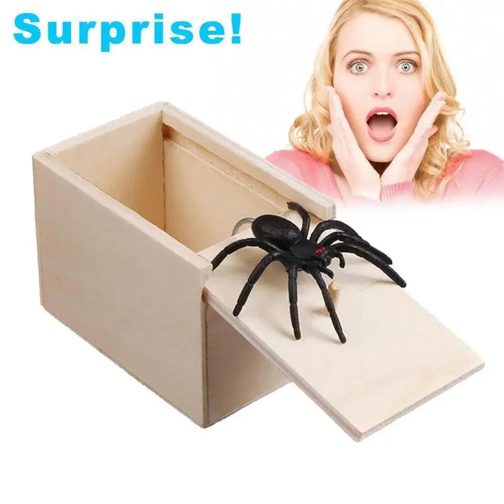 Funny Gifts Trick Spider Toys Scare Box Wooden Hidden Box Prank Wooden Scare Box Fun Game Prank Trick Friend Party Toys