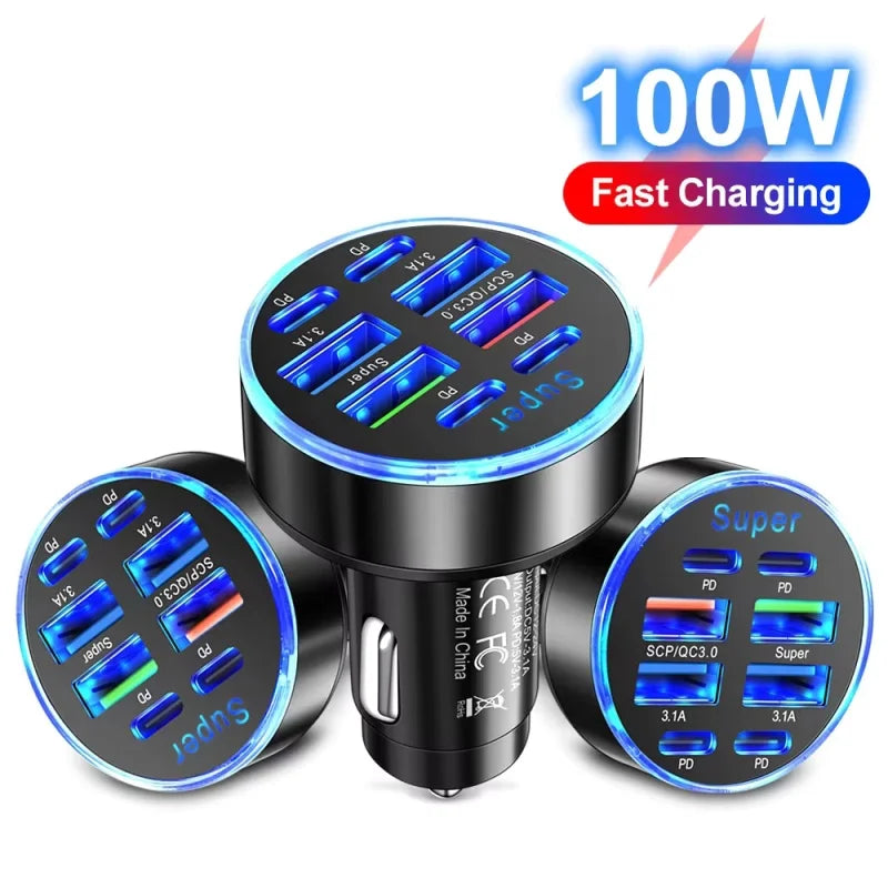 100W/200W QC3.0 PD Mini Auto Ladegerät 12-24V Zigarettenanzünder Schnelllade KFZ USB Typ C Ladegerät für Xiaomi Samsung Huawei iPhone Power