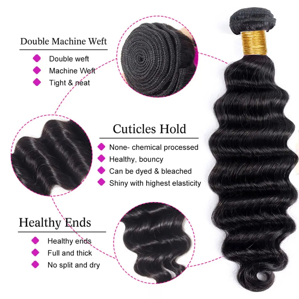 Deep Wave Echthaar-Bundles, 12A lockige Echthaar-Bundles, 22 24 26 Zoll Wet and Wavy brasilianisches unbehandeltes Deep Wave
