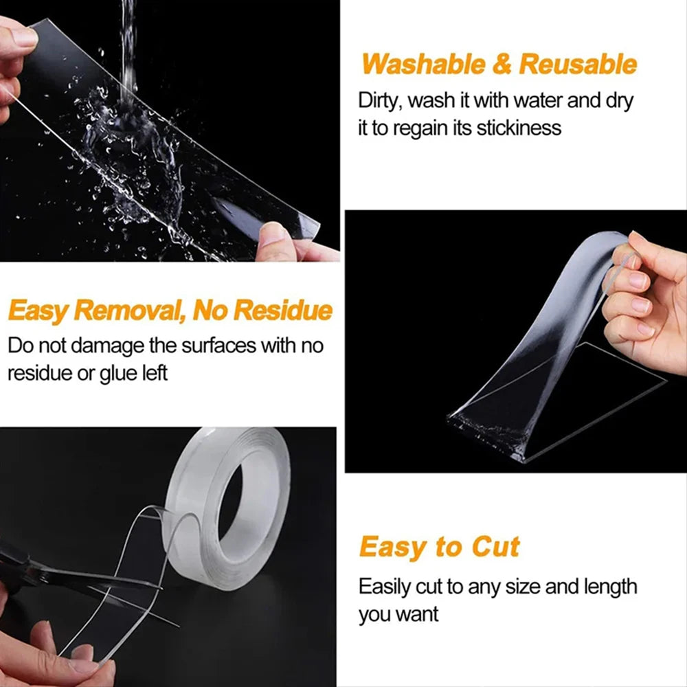 5m/3/2m/1m Nano Klebeband Extra Starkes doppelseitiges Klebeband Transparent Spurlos Wiederverwendbares Wasserdichtes Klebeband für Zuhause