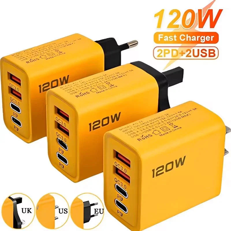 4-Port-USB-C-PD-Ladegerät Quick Charge 3.0 Typ C USB-Handy-Ladegerät Schnellladeadapter für iPhone 16 15 Samsung Xiaomi Huawei