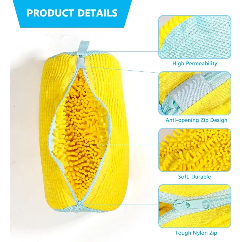 Waschbeutel für Schuhe, strapazierfähig, für alle Schuhtypen, gelb mit blauem Reißverschluss, ideal für Turnschuhe und Freizeitschuhe, Wäschesack