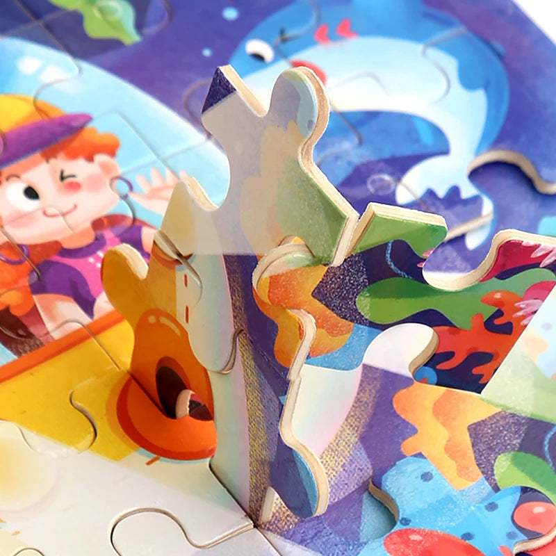 Clearance_60PCS Wooden Jigsaw Color 3D Puzzle Cartoon Characters Animal Early Educational Learning Logical Thinking Focus Puzzle