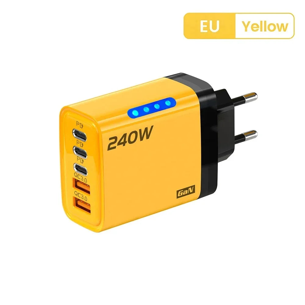 240W GaN USB C Ladegerät 5-in-1 Schnellladegerät Netzteil für iPhone Samsung Xiaomi Typ C EU/US Stecker Wandladegerät