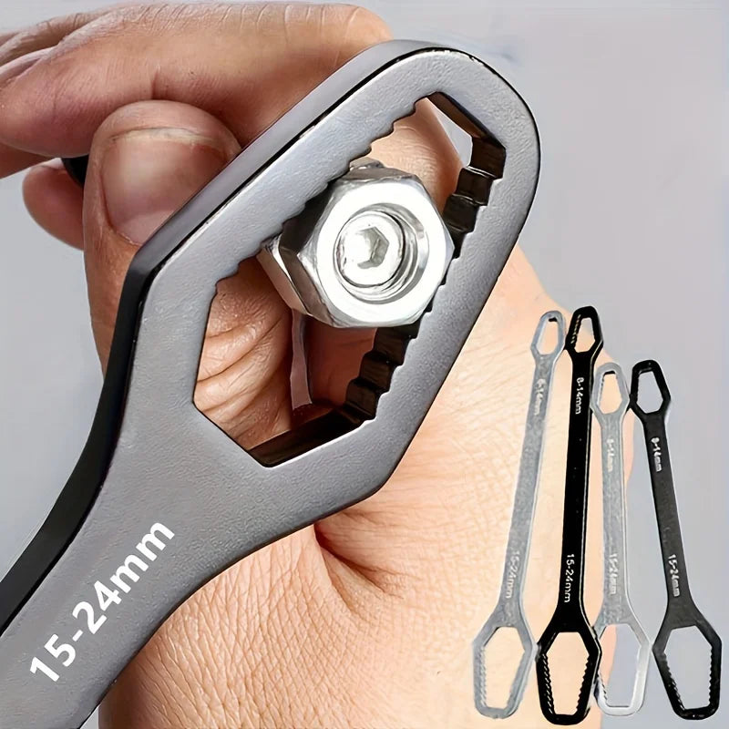1pc Universal Double-Ended Wrench, Self-Tightening 3-17mm Screw Nuts Repair Wrench, Double-Headed Ratchet Spanner, Adjustable
