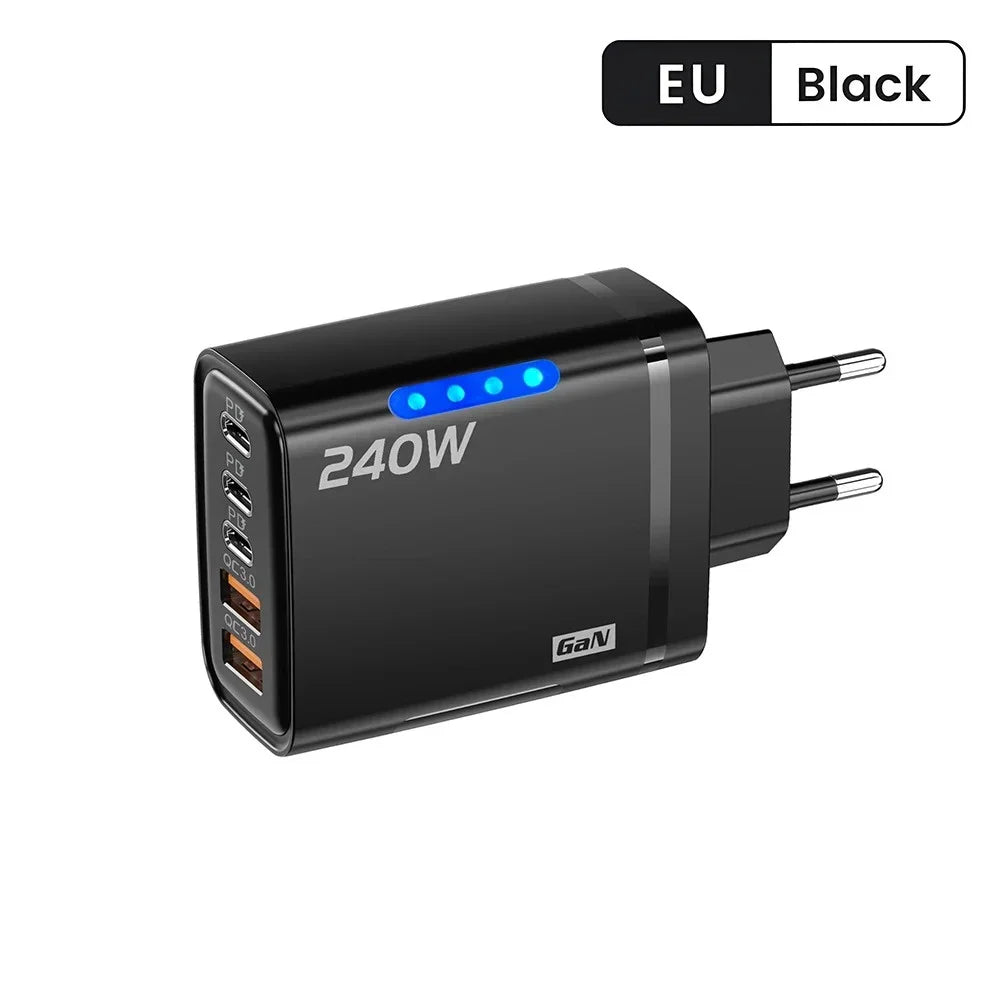 240W GaN USB C Ladegerät 5-in-1 Schnellladegerät Netzteil für iPhone Samsung Xiaomi Typ C EU/US Stecker Wandladegerät