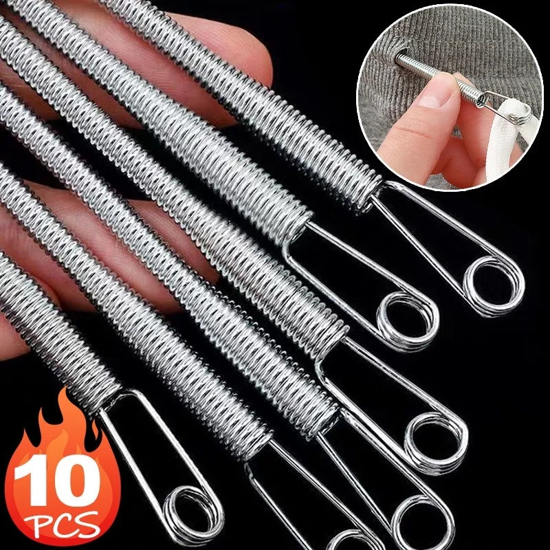 1/30 Stück Edelstahlseil-Einfädler, biegsamer Federkordelzug-Einfädler, Clip-Kordelzug-Faden, DIY-Nähzubehör