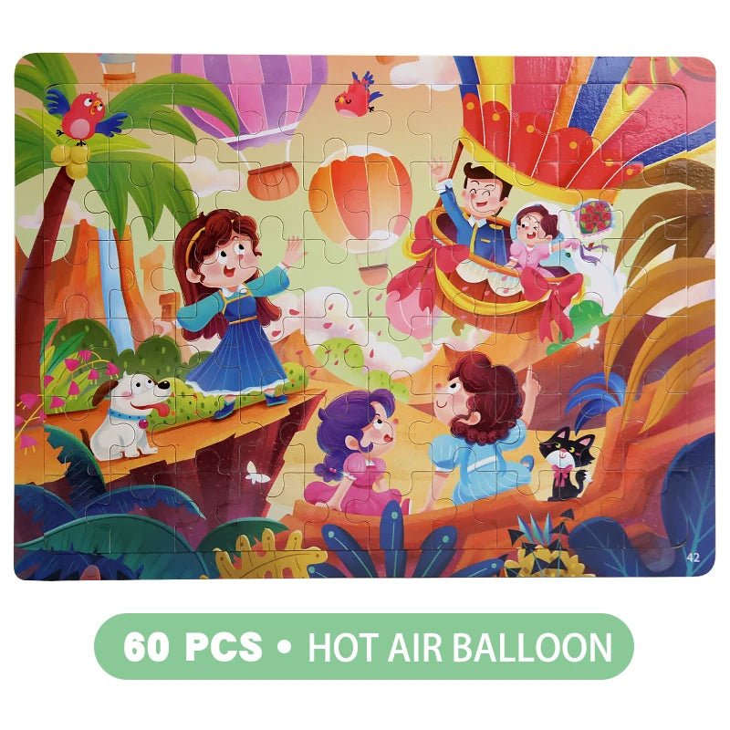 Clearance_60PCS Wooden Jigsaw Color 3D Puzzle Cartoon Characters Animal Early Educational Learning Logical Thinking Focus Puzzle