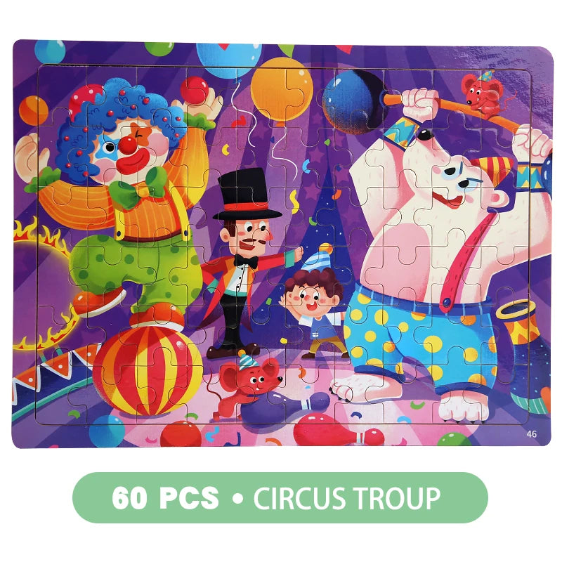Clearance_60PCS Wooden Jigsaw Color 3D Puzzle Cartoon Characters Animal Early Educational Learning Logical Thinking Focus Puzzle