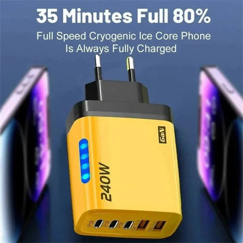240W GaN USB C Ladegerät 5-in-1 Schnellladegerät Netzteil für iPhone Samsung Xiaomi Typ C EU/US Stecker Wandladegerät