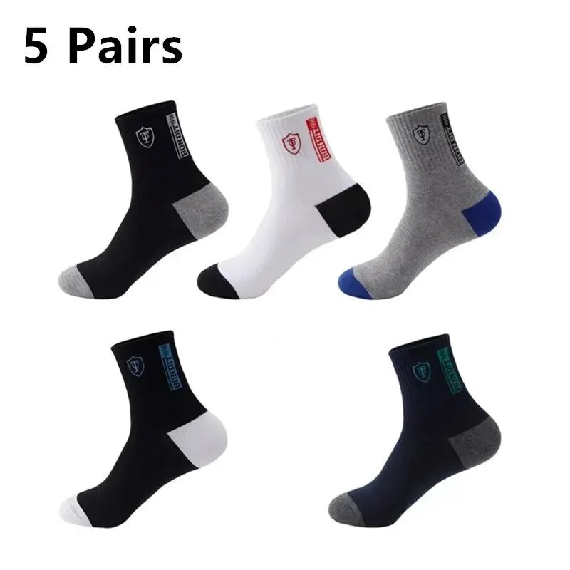 5 Pairs Spring and Fall Men's Sports Socks Summer Leisure Sweat-Absorbent Comfortable Thin Breathable Basketball Socks