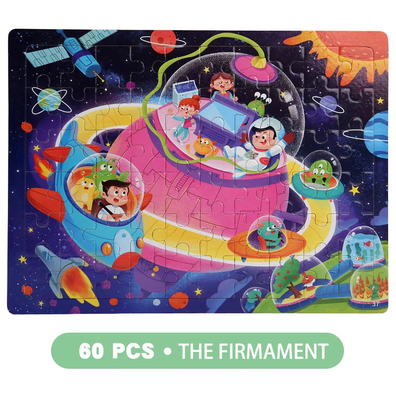 Clearance_60PCS Wooden Jigsaw Color 3D Puzzle Cartoon Characters Animal Early Educational Learning Logical Thinking Focus Puzzle