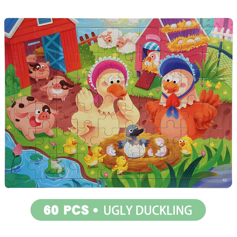 Ausverkauf_60 Teile Holzpuzzle Farben 3D Puzzle Zeichentrickfiguren Tier Früherziehungs-Lernlogik-Denk-Fokus-Puzzle
