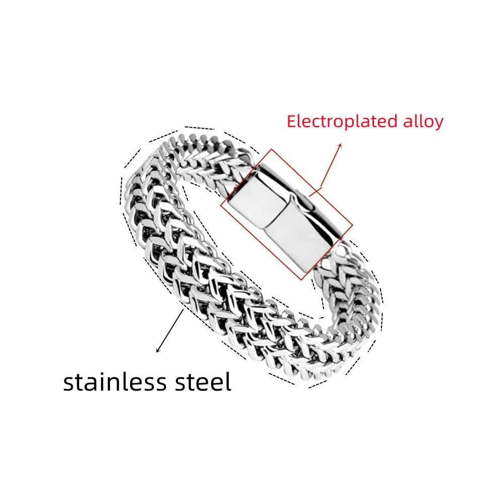 Pulsera Magnética Trenzada Doble Fila de Acero Inoxidable con Cierre Magnético