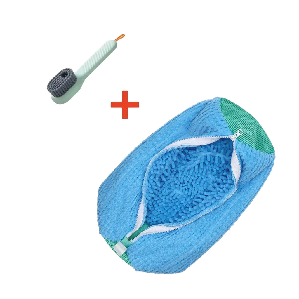 Fluffy Fiber Schuhwaschbeutel 360° Rundumreinigung Wiederverwendbarer Strapazierfähiger Maschinenwaschbarer Wäschesack mit Reißverschluss (1 Stk.)