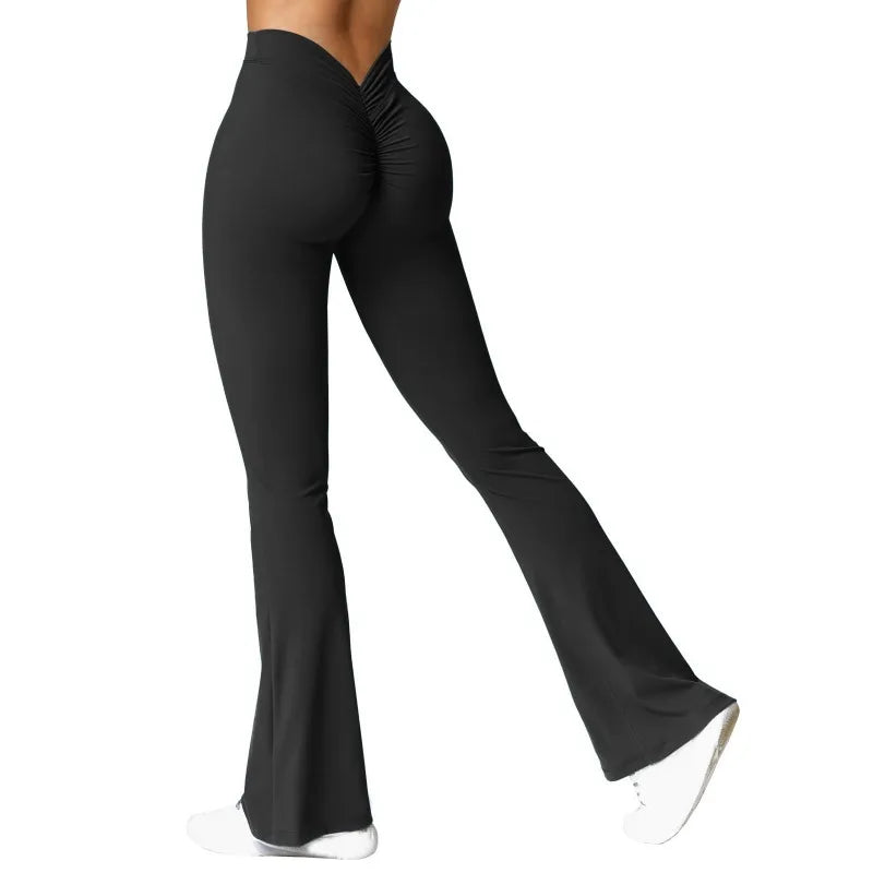 Fashion Micro Horn Leggings Damen V-Rücken Taille Sporthose Hohe Taille Push Up Po Gym Hose Einfarbige Schlanke Freizeit Leggings
