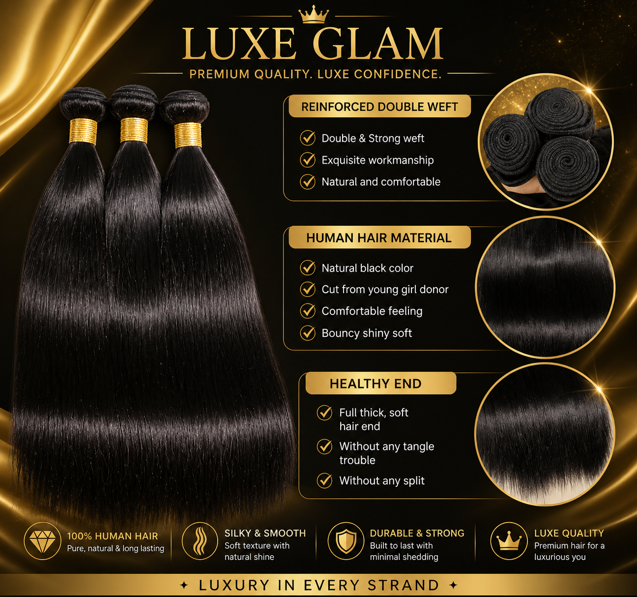 Unbehandelte brasilianische glatte Echthaarbündel Naturfarbe Raw Remy Echthaar-Extensions für Frauen