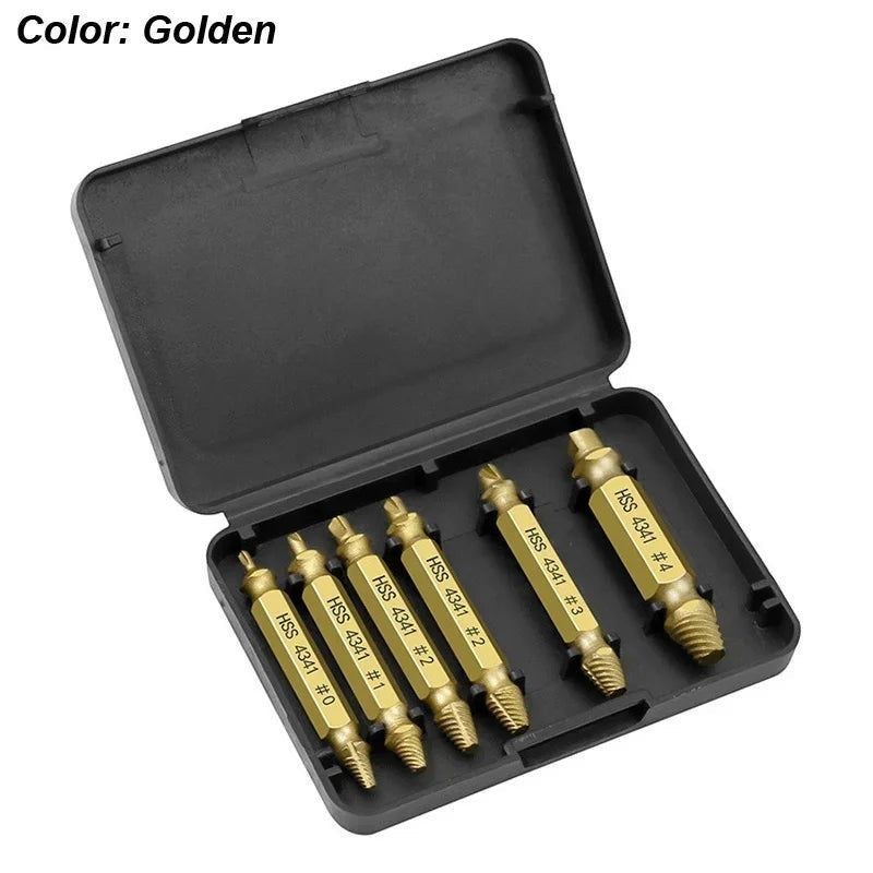Variedad Online extractor de tornillos HSS 4341 dorado de doble extremo para madera y metal, juego de 5 piezas.