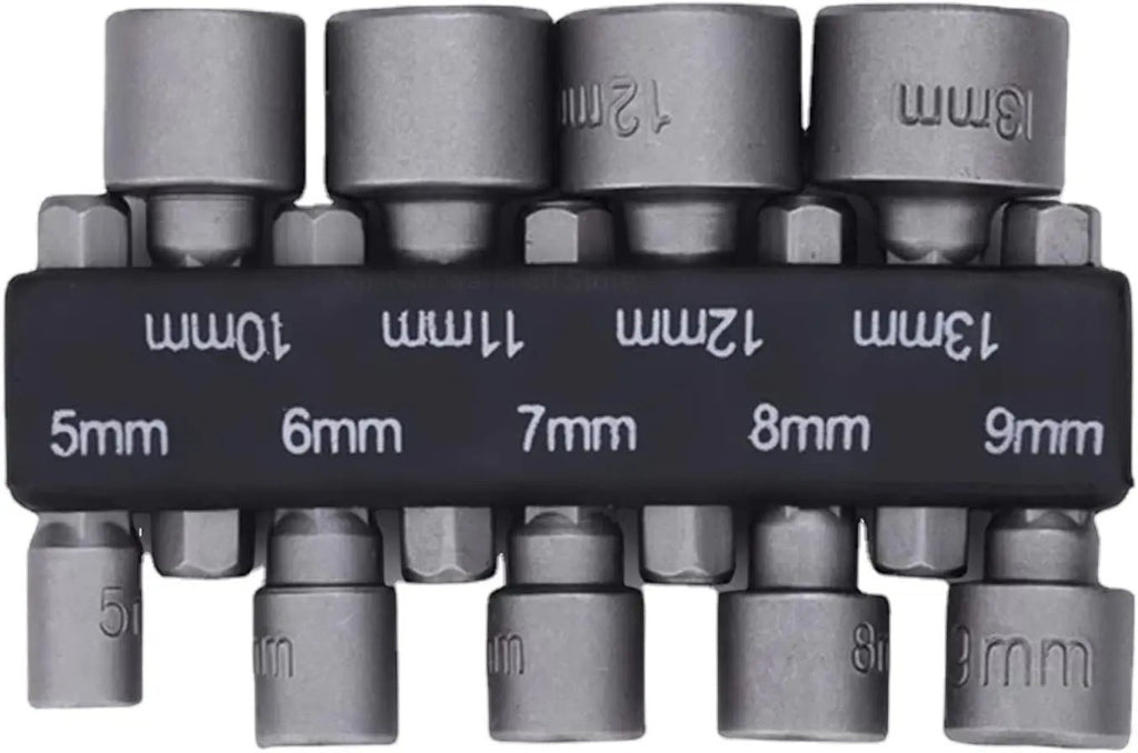 Variedad Online Juego de 9 llaves de vaso hexagonales de acero para taladro, tamaños de 5mm a 13mm.