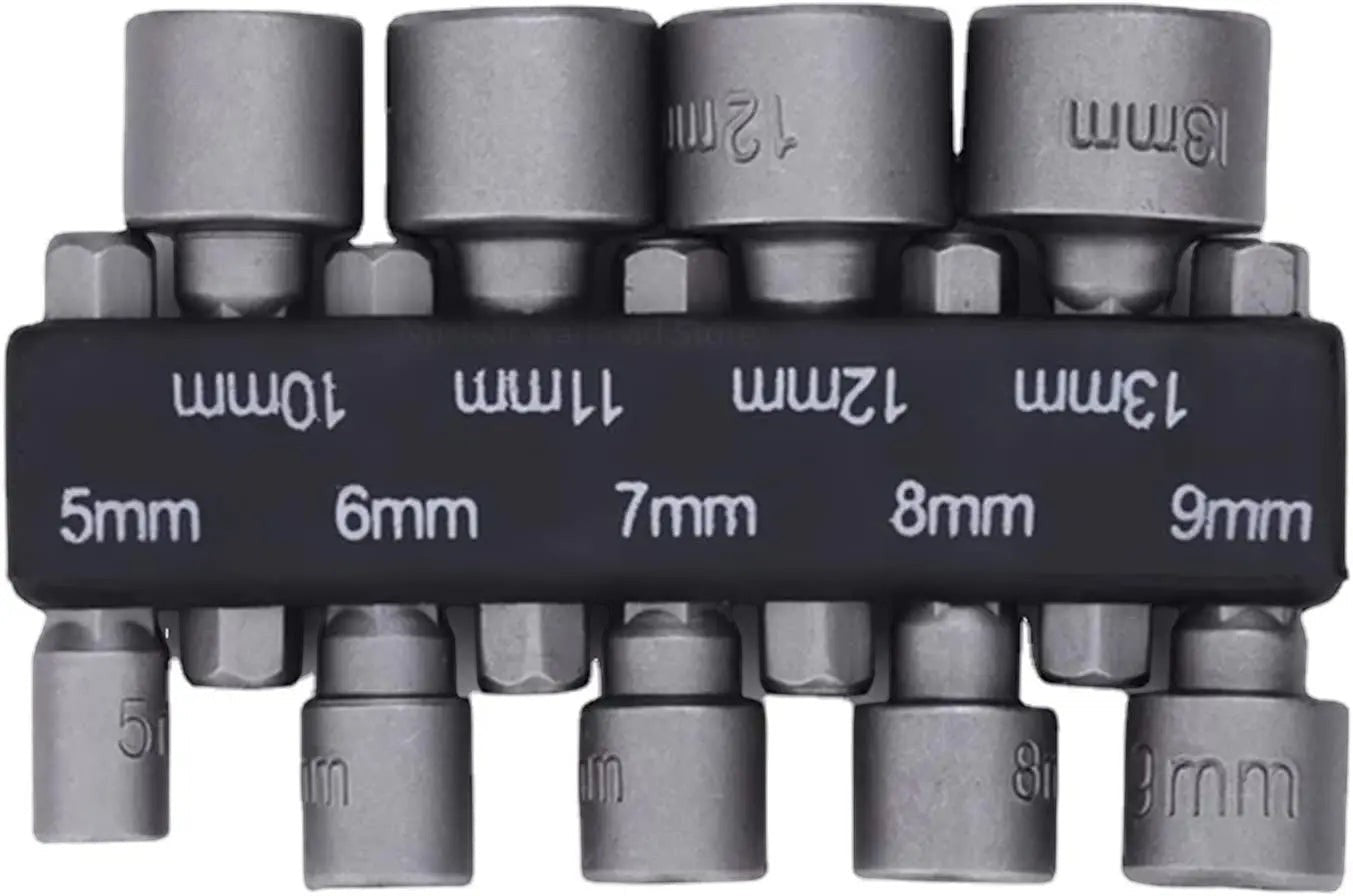 Variedad Online Juego de 9 llaves de vaso hexagonales de acero para taladro, tamaños de 5mm a 13mm.