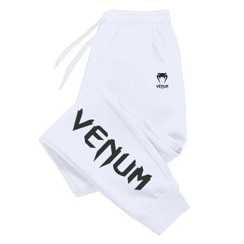 Pantalones de chándal de entrenamiento blancos Venum para hombre, con cordón, logo en el muslo y estampado lateral.