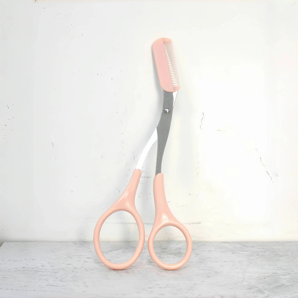 Variedad Online tijeras para cejas rosas con peine integrado, herramienta de belleza para dar forma y recortar cejas con precisión.